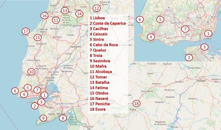 Mapa perto de Lisboa